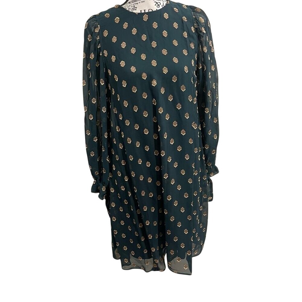 Calvin Klein green gold‎ long sleeve dress size 4